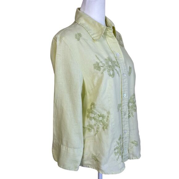 Madison Studio Vtg Y2K Linen Pastel Green Floral Embroidered Button Down Shirt 8 - Picture 5 of 16